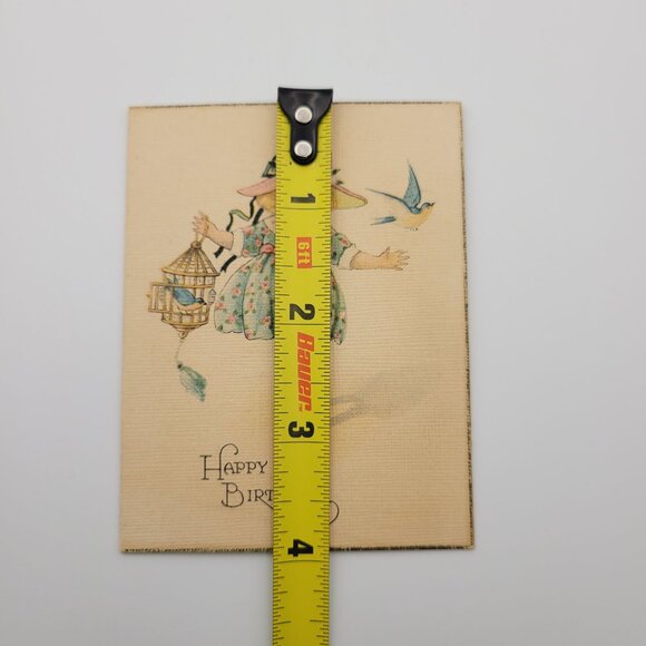 Vintage Happy Birthday Card Girl Bird Illustration Sentimental Poem Crafting - Picture 6 of 6